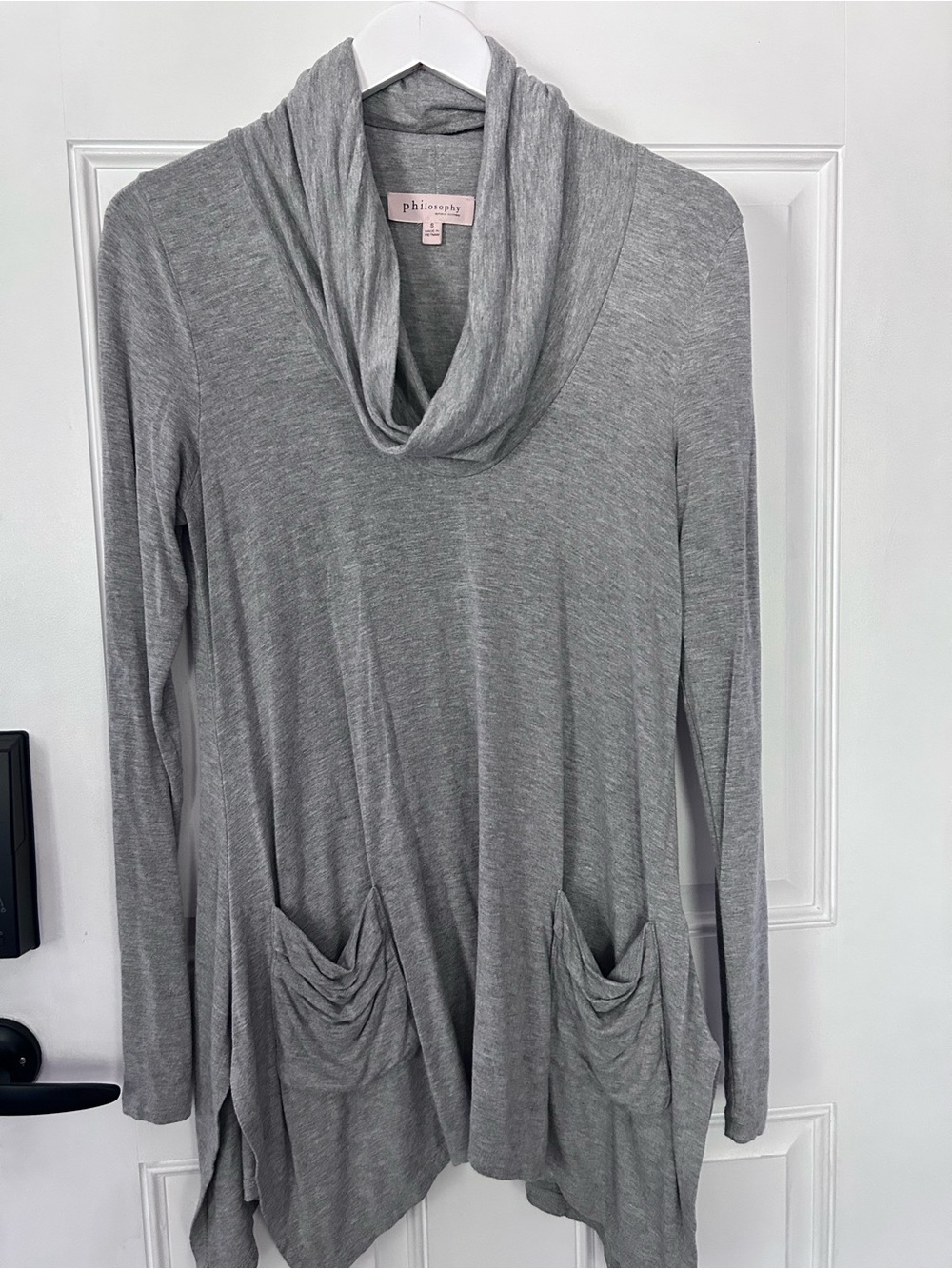 Philosophy Heather Gray Draped Cowl Neck Long Sleeve Top